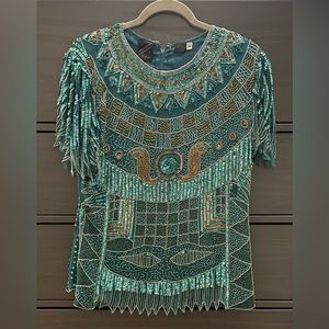 VINTAGE Teal/Gold Beaded Top!!